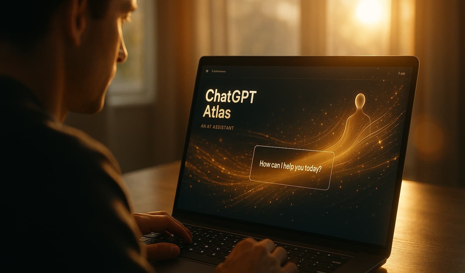 Illustration du navigateur ChatGPT Atlas d'OpenAI, surfant sur le web sous le regard de l'utilisateur.