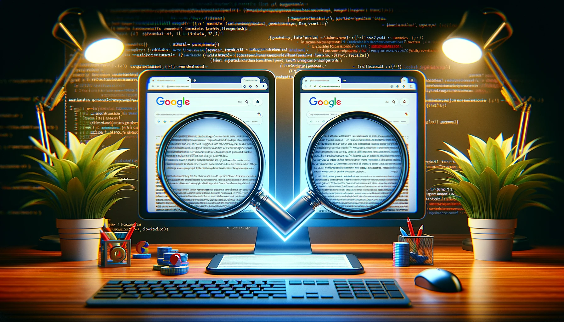 Illustration montrant 2 pages analysées par Google pour savoir si leur contenu est dupliqué.