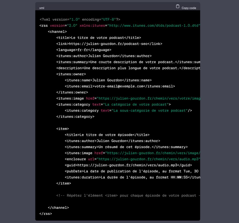 Exemple d'un flux RSS généré par ChatGPT