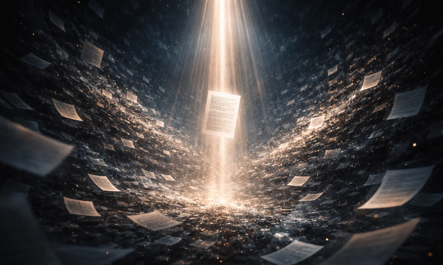 Illustration du Generative Engine Optimization montrant une source unique sélectionnée par une intelligence artificielle parmi une masse de contenus