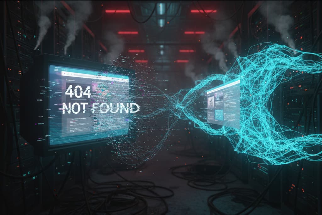 Illustration d'une intelligence artificielle absorbant le contenu d'une page web qui n'existera bientôt plus