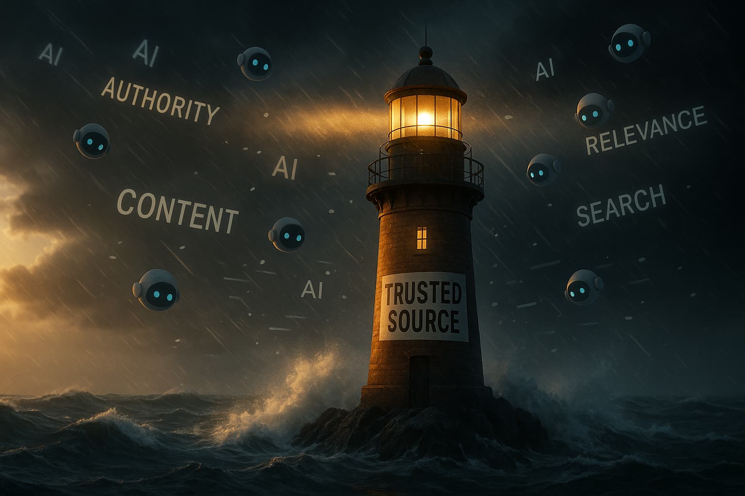 Phare "Trusted Source" symbolisant une source de confiance pour l'IA générative