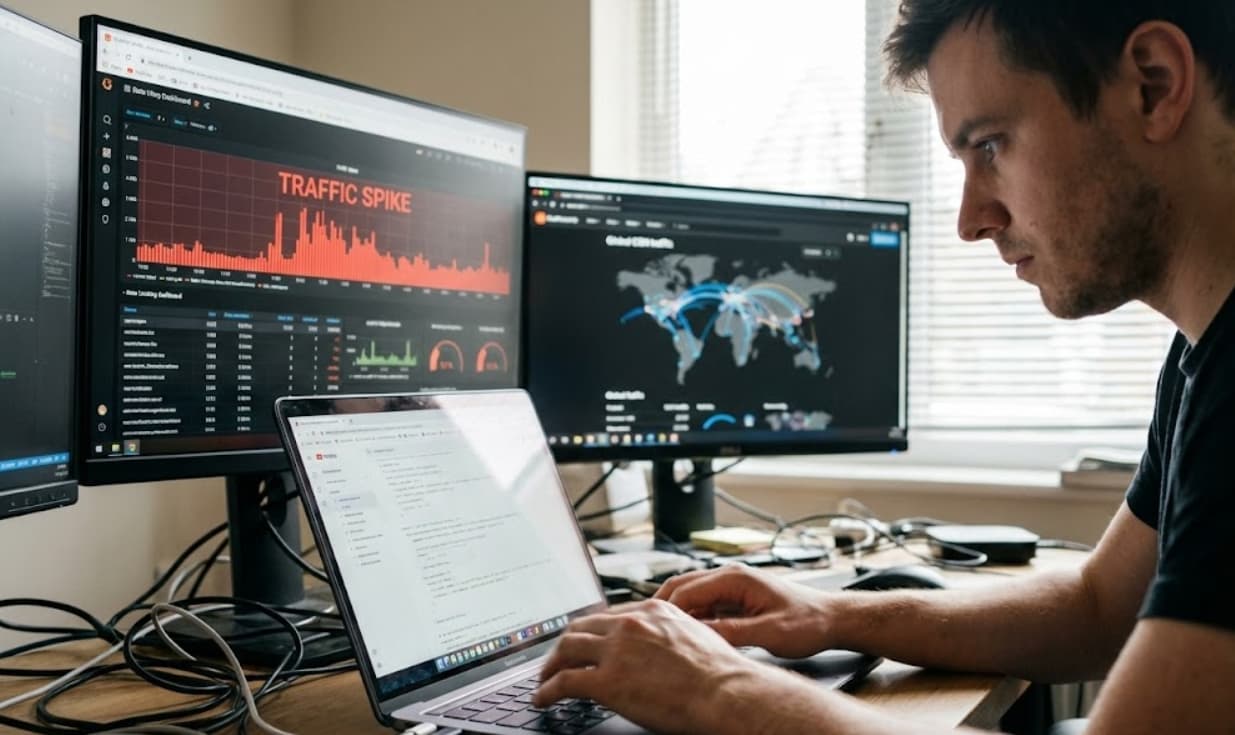 Ingénieur DevOps renforçant l’infrastructure pour éviter les erreurs 429 lors du crawling intensif des moteurs d’IA