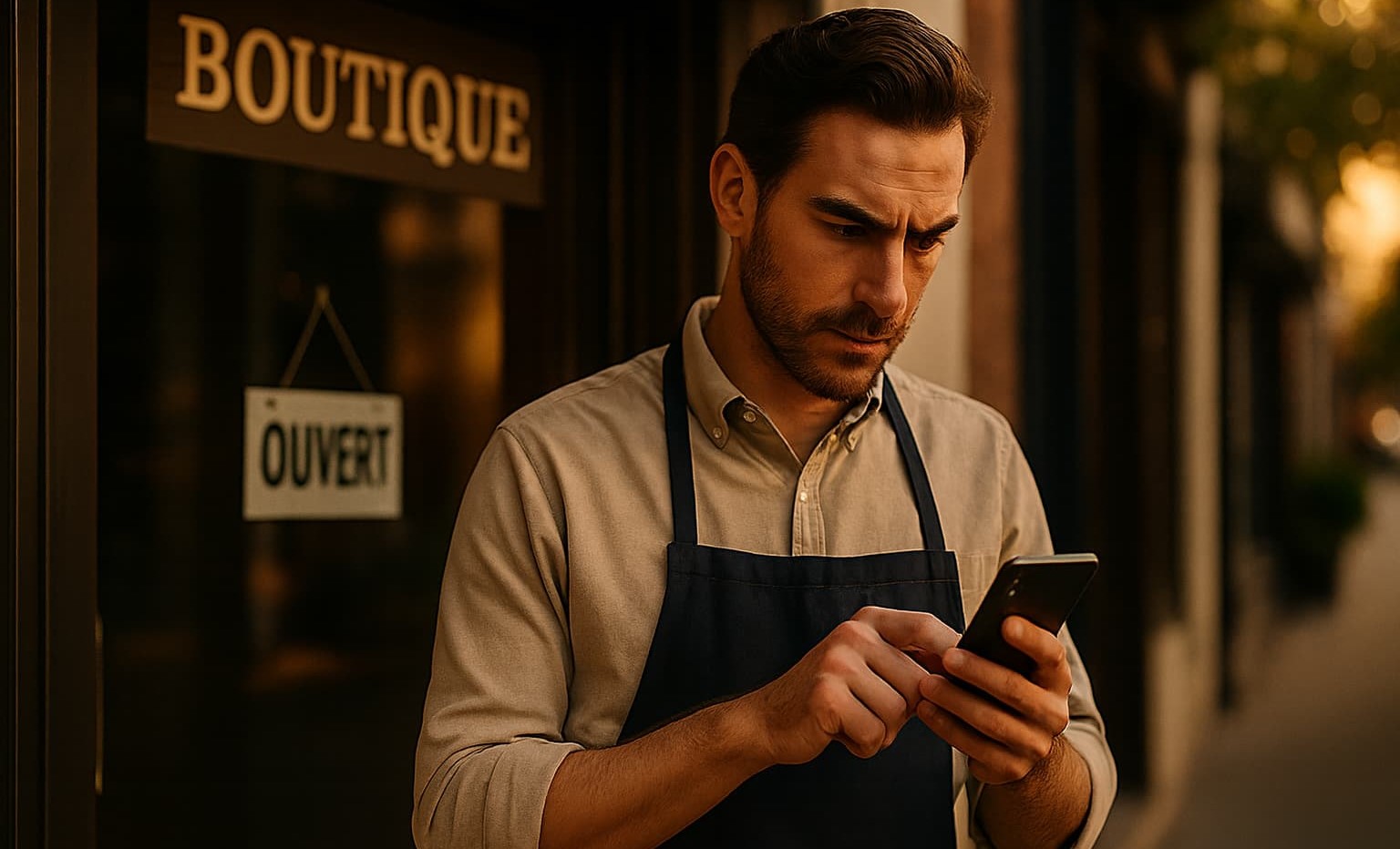 Entrepreneur local mettant à jour sa fiche Google Business Profile