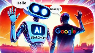 Illustration montrant SearchGPT de moteur de recherche d'OpenAI dire bonjour à Google qui lui dit au revoir