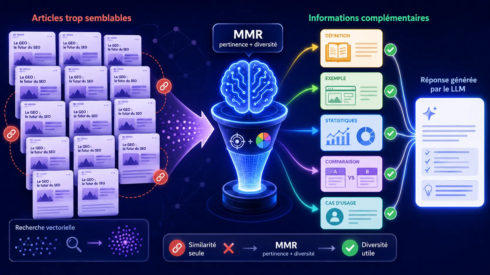 Maximal Marginal Relevance : comprendre l'algorithme MMR pour la recherche vectorielle, le RAG et le GEO