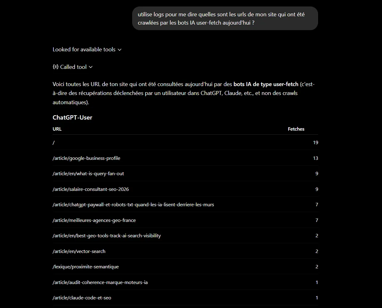 utilisation d'un connecteur MCP permettant à ChatGPT d'interroger en langage naturel mes logs serveur en temps réel