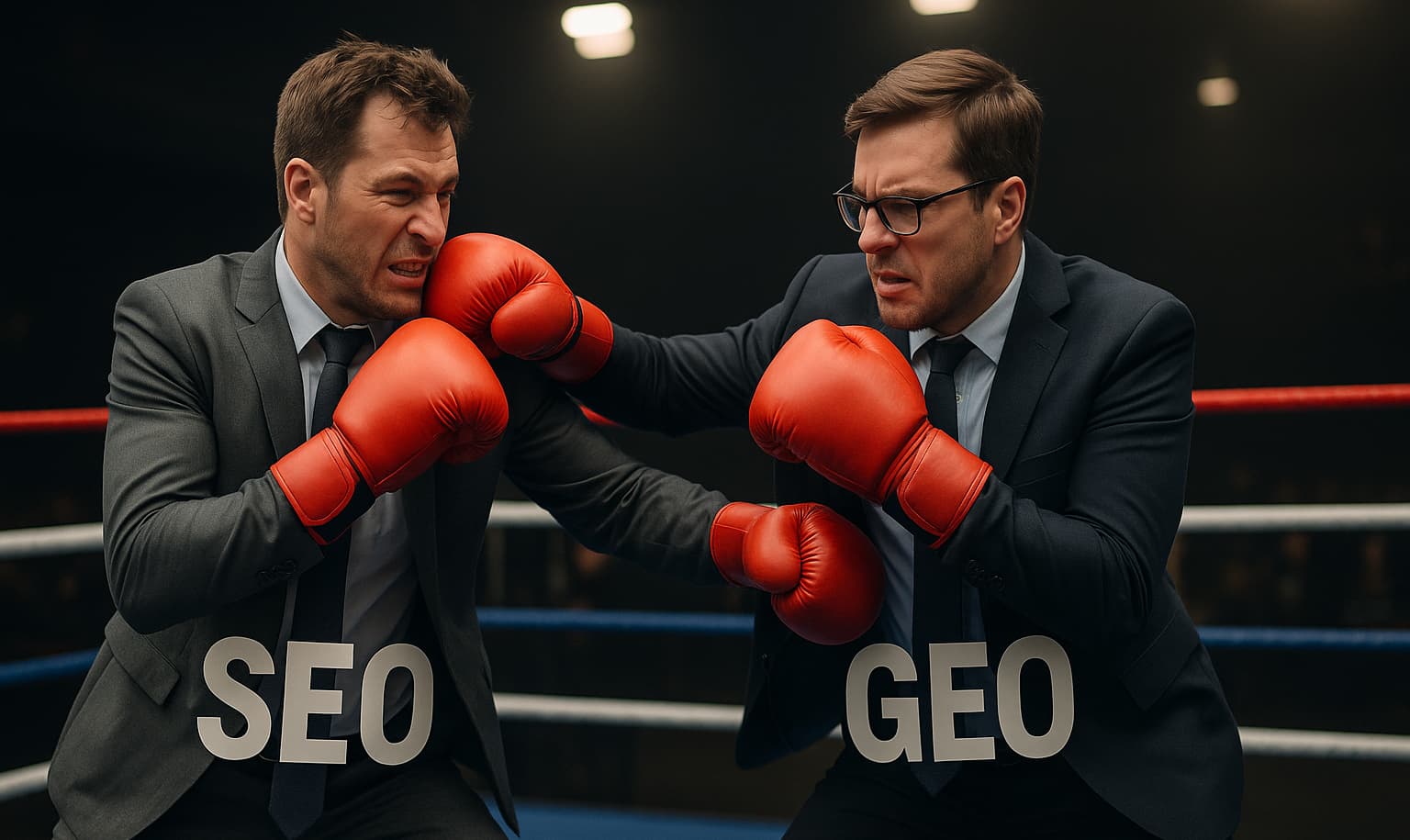 Consultant SEO et consultant GEO sur un ring