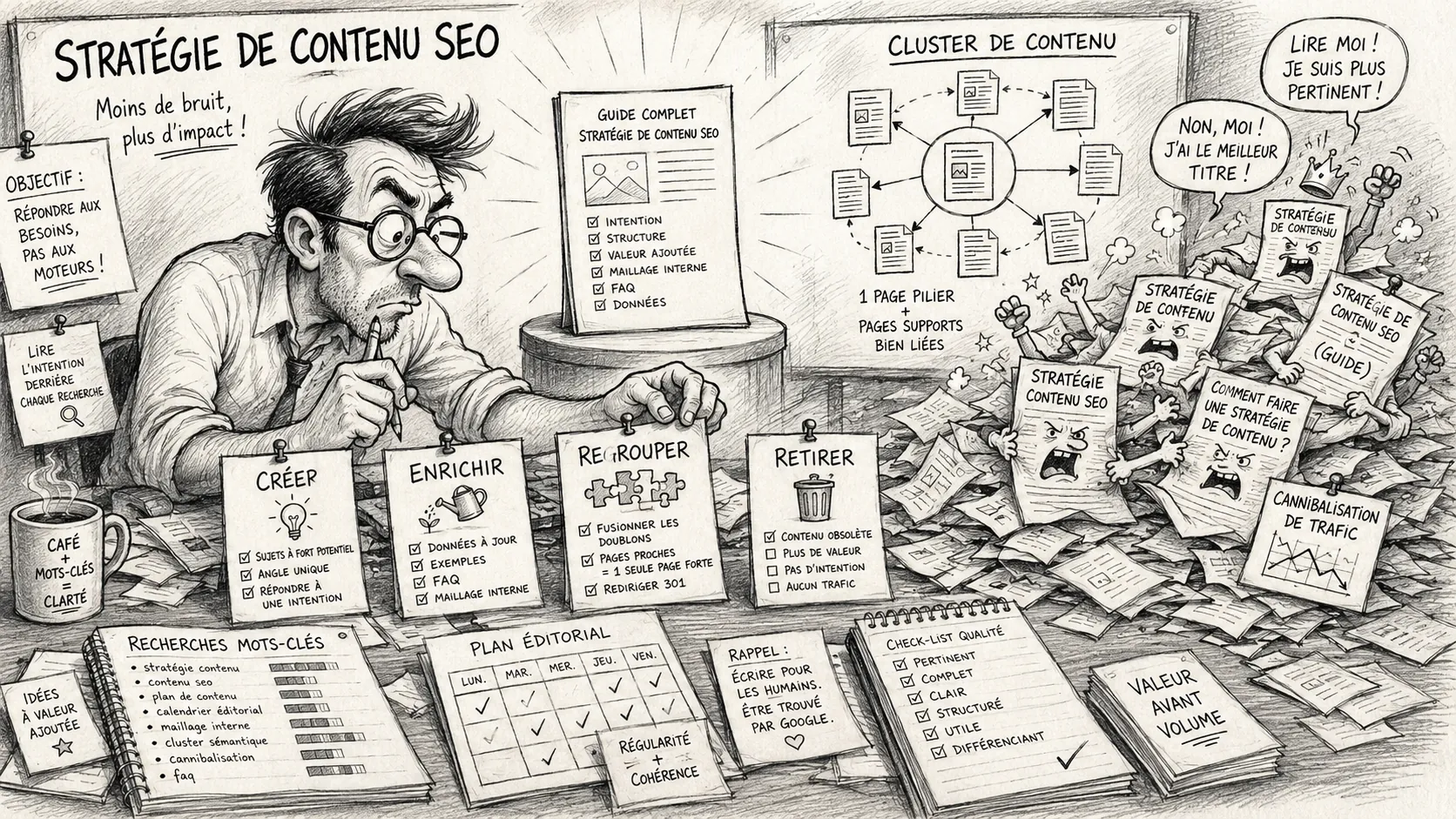 Illustration d'une stratégie de contenu SEO moderne